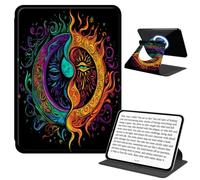 JANENFNA Rotating Case for Kindle Paperwhite 11th Gen 6.8", Detachable Magnetic Back, 360° Rotating Stand Cover, Slim PU Leather Kindle Case, Psychedelic Sun Moon