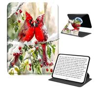 JANENFNA Rotating Case for Kindle Paperwhite 12th 7" & Kindle Colorsoft 12th 7", Detachable Magnetic Back, 360° Rotating Stand Cover, Slim PU Leather Kindle Case, Snow Cardinals
