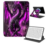 JANENFNA Rotating Case for Kindle Paperwhite 12th 7" & Kindle Colorsoft 12th 7", Detachable Magnetic Back, 360° Rotating Stand Cover, Slim PU Leather Kindle Case, Purple Flame Dragon