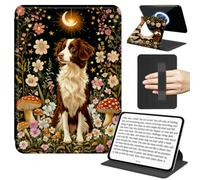 JANENFNA Rotating Case for Kindle Paperwhite 12th Gen 24& Colorsoft 7", Slim Stand Cover with Handle, 360° Rotating Folio, TPU Bumper, Detachable Magnetic Back, Border Collie Flower