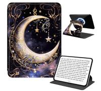 JANENFNA Rotating Case for Kindle Paperwhite 4 6", Detachable Magnetic Back, 360° Rotating Stand Cover, Slim PU Leather Kindle Case, Crescent Stars in Sky