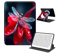 JANENFNA Rotating Case for Kindle Paperwhite 4 6", Detachable Magnetic Back, 360° Rotating Stand Cover, Slim PU Leather Kindle Case, Colorful Dragonfly