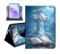 JANENFNA Slim Folio Case Compatible with Amazon Fire 7 Tablet and Fire 7 Kids Tablet 7" 12th Gen 2022 Release, 360 Rotating Stand Cover, Auto Sleep/Wake, Holy Cross with Bible