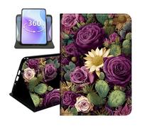 JANENFNA Slim Folio Case Compatible with Amazon Fire HD 8 & Fire HD 8 Plus 8" 2020/2022 and Fire HD 8 2024, 360 Rotating Stand Cover, Auto Sleep/Wake, Dark Rose & Cactus Art