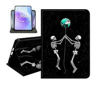 JANENFNA Slim Folio Case Compatible with Amazon Fire HD 8 & Fire HD 8 Plus 8" 2020/2022 and Fire HD 8 2024, 360 Rotating Stand Cover, Auto Sleep/Wake, Space - Globe Skeletons