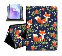 JANENFNA Slim Folio Case Compatible with Amazon Fire HD 8 & Fire HD 8 Plus 8" 2020/2022 and Fire HD 8 2024, 360 Rotating Stand Cover, Auto Sleep/Wake, Fox & Strawberry Pattern