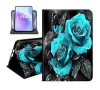 JANENFNA Slim Folio Case Compatible with Amazon Fire HD 8 & Fire HD 8 Plus 8" 2020/2022 and Fire HD 8 2024, 360 Rotating Stand Cover, Auto Sleep/Wake, Blue Roses & Butterflies