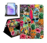 JANENFNA Slim Folio Case Compatible with Amazon Fire HD 8 & Fire HD 8 Plus 8" 2020/2022 and Fire HD 8 2024, 360 Rotating Stand Cover, Auto Sleep/Wake, Tropical Hawaiian Collage