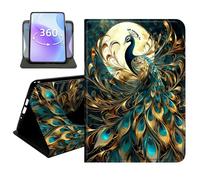 JANENFNA Slim Folio Case Compatible with Amazon Fire HD 8 & Fire HD 8 Plus 8" 2020/2022 and Fire HD 8 2024, 360 Rotating Stand Cover, Auto Sleep/Wake, Moonlit Peacock