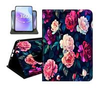 JANENFNA Slim Folio Case Compatible with Amazon Fire HD 8 & Fire HD 8 Plus 8" 2020/2022 and Fire HD 8 2024, 360 Rotating Stand Cover, Auto Sleep/Wake, Colorful Roses