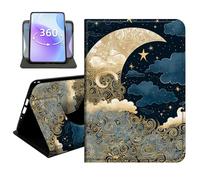 JANENFNA Slim Folio Case Compatible with Amazon Fire Max 11 Tablet 11" 2023 Release, 360 Rotating Stand Cover, Auto Sleep/Wake, PU Leather Cover with TPU Bumper, Blue Gold Moon Stars