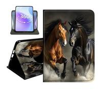 JANENFNA Slim Folio Case Compatible with Amazon Fire Max 11 Tablet 11" 2023 Release, 360 Rotating Stand Cover, Auto Sleep/Wake, PU Leather Cover with TPU Bumper, Two Running Horses