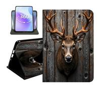 JANENFNA Slim Folio Case Compatible with Amazon Fire Max 11 Tablet 11" 2023 Release, 360 Rotating Stand Cover, Auto Sleep/Wake, PU Leather Cover with TPU Bumper, Deer Head on Wood