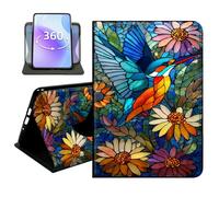 JANENFNA Slim Folio Case Compatible with Basic Kindle 11th Generation 6" 2022/2024 Release, 360 Rotating Stand Cover, Auto Sleep/Wake, Stained Glass Bird Blooms