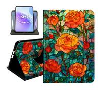 JANENFNA Slim Folio Case Compatible with Basic Kindle 11th Generation 6" 2022/2024 Release, 360 Rotating Stand Cover, Auto Sleep/Wake, Stained Glass Roses Art