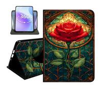 JANENFNA Slim Folio Case Compatible with Basic Kindle 11th Generation 6" 2022/2024 Release, 360 Rotating Stand Cover, Auto Sleep/Wake, Stained Glass Red Rose