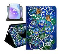 JANENFNA Slim Folio Case Compatible with Basic Kindle 11th Generation 6" 2022/2024 Release, 360 Rotating Stand Cover, Auto Sleep/Wake, Stained Glass Iris Garden