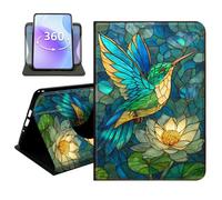 JANENFNA Slim Folio Case Compatible with Basic Kindle 11th Generation 6" 2022/2024 Release, 360 Rotating Stand Cover, Auto Sleep/Wake, Stained Glass Hummingbird