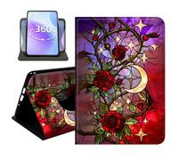 JANENFNA Slim Folio Case Compatible with Basic Kindle 11th Generation 6" 2022/2024 Release, 360 Rotating Stand Cover, Auto Sleep/Wake, Stained Glass Rose Night