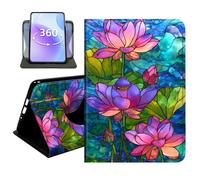 JANENFNA Slim Folio Case Compatible with Basic Kindle 11th Generation 6" 2022/2024 Release, 360 Rotating Stand Cover, Auto Sleep/Wake, Stained Glass Lotus Print