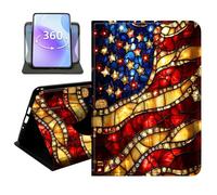JANENFNA Slim Folio Case Compatible with Basic Kindle 11th Generation 6" 2022/2024 Release, 360 Rotating Stand Cover, Auto Sleep/Wake, Stained Glass US Flag