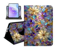 JANENFNA Slim Folio Case Compatible with Basic Kindle 11th Generation 6" 2022/2024 Release, 360 Rotating Stand Cover, Auto Sleep/Wake, Stained Glass Daisy Bloom