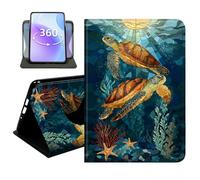 JANENFNA Slim Folio Case Compatible with Basic Kindle 11th Generation 6" 2022/2024 Release, 360 Rotating Stand Cover, Auto Sleep/Wake, Stained Glass Sea Turtle