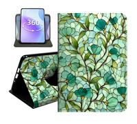 JANENFNA Slim Folio Case Compatible with Basic Kindle 11th Generation 6" 2022/2024 Release, 360 Rotating Stand Cover, Auto Sleep/Wake, Stained Glass Teal Floral