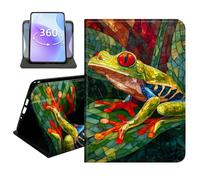 JANENFNA Slim Folio Case Compatible with Basic Kindle 11th Generation 6" 2022/2024 Release, 360 Rotating Stand Cover, Auto Sleep/Wake, Stained Glass Frog Art