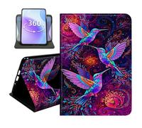 JANENFNA Slim Folio Case Compatible with Basic Kindle 11th Generation 6" 2022/2024 Release, 360 Rotating Stand Cover, Auto Sleep/Wake, Stained Glass Hummingbirds
