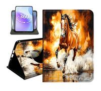 JANENFNA Slim Folio Case Compatible with iPad 10.2" 2021/2020/2019, 9th/8th/7th Gen, PU Leather 360 Rotating Stand Cover, Auto Sleep/Wake, TPU Bumper, Fire & Water Horse