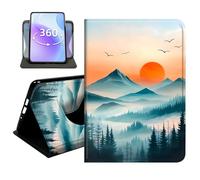 JANENFNA Slim Folio Case Compatible with iPad 10.2" 2021/2020/2019, 9th/8th/7th Gen, PU Leather 360 Rotating Stand Cover, Auto Sleep/Wake, TPU Bumper, Mountain Sunset Birds