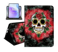 JANENFNA Slim Folio Case Compatible with iPad 10.2" 2021/2020/2019, 9th/8th/7th Gen, PU Leather 360 Rotating Stand Cover, Auto Sleep/Wake, TPU Bumper, Rose Sugar Skull Art