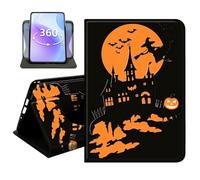 JANENFNA Slim Folio Case Compatible with iPad 10.2" 2021/2020/2019, 9th/8th/7th Gen, PU Leather 360 Rotating Stand Cover, Auto Sleep/Wake, TPU Bumper, Halloween Castle