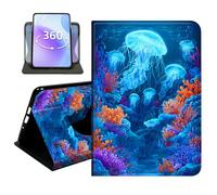 JANENFNA Slim Folio Case Compatible with iPad 10th Gen 10.9" 2022 and iPad A16 11th Gen 11" 2025, PU Leather 360 Rotating Stand Cover, Auto Sleep/Wake, TPU Bumper, Jellyfish Ocean Glow