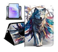 JANENFNA Slim Folio Case Compatible with iPad 9.7" 2017/2018 5th/6th Gen and iPad Air 2, PU Leather 360 Rotating Stand Cover, Auto Sleep/Wake, TPU Bumper, Dreamcatcher Feather Wolf