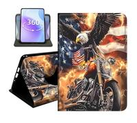 JANENFNA Slim Folio Case Compatible with iPad 9.7" 2017/2018 5th/6th Gen and iPad Air 2, PU Leather 360 Rotating Stand Cover, Auto Sleep/Wake, TPU Bumper, Eagle & Motorcycle