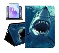 JANENFNA Slim Folio Case Compatible with iPad Air 11" 2024/2025/2026 and iPad Air 10.9" 5th/4th Gen 2022/2020, PU Leather 360 Rotating Stand Cover, Auto Sleep/Wake, TPU Bumper, Fierce Shark