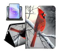 JANENFNA Slim Folio Case Compatible with iPad Air 11" 2024/2025/2026 and iPad Air 10.9" 5th/4th Gen 2022/2020, PU Leather 360 Rotating Stand Cover, Auto Sleep/Wake, TPU Bumper, Winter Red Bird