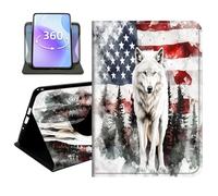 JANENFNA Slim Folio Case Compatible with iPad Air 3 10.5" 2019 and iPad Pro 10.5" 2017, PU Leather 360 Rotating Stand Cover, Auto Sleep/Wake, TPU Bumper, USA Flag White Wolf