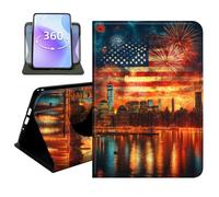 JANENFNA Slim Folio Case Compatible with iPad Air 3 10.5" 2019 and iPad Pro 10.5" 2017, PU Leather 360 Rotating Stand Cover, Auto Sleep/Wake, TPU Bumper, USA Flag Fireworks