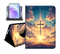 JANENFNA Slim Folio Case Compatible with iPad Air 3 10.5" 2019 and iPad Pro 10.5" 2017, PU Leather 360 Rotating Stand Cover, Auto Sleep/Wake, TPU Bumper, Glowing Cross in Field