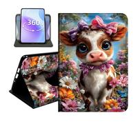 JANENFNA Slim Folio Case Compatible with iPad Air 3 10.5" 2019 and iPad Pro 10.5" 2017, PU Leather 360 Rotating Stand Cover, Auto Sleep/Wake, TPU Bumper, Bow Cow in Flowers