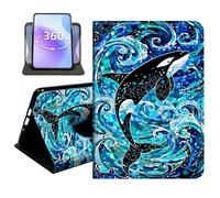 JANENFNA Slim Folio Case Compatible with iPad Air 5th/4th Gen 10.9" 2022/2020 and iPad Pro 11" 2022/2021/2020, 360 Rotating Stand Cover, Auto Sleep/Wake, Stained Glass Orca Whale