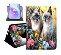 JANENFNA Slim Folio Case Compatible with iPad Air 5th/4th Gen 10.9" 2022/2020 and iPad Pro 11" 2022/2021/2020, 360 Rotating Stand Cover, Auto Sleep/Wake, Flower Cats