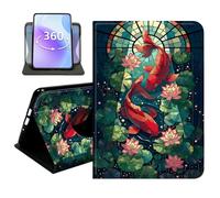 JANENFNA Slim Folio Case Compatible with iPad mini 1/2/3 7.9", 1st/2nd/3rd Generation, PU Leather 360 Rotating Stand Cover, Auto Sleep/Wake, TPU Bumper, Stained Glass Koi Fish