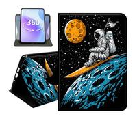 JANENFNA Slim Folio Case Compatible with iPad mini 5/4 7.9", 5th/4th Generation, PU Leather 360 Rotating Stand Cover, Auto Sleep/Wake, TPU Bumper, Astronaut Surfing Moon