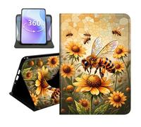 JANENFNA Slim Folio Case Compatible with iPad mini 5/4 7.9", 5th/4th Generation, PU Leather 360 Rotating Stand Cover, Auto Sleep/Wake, TPU Bumper, Pretty Bee & Sunflower
