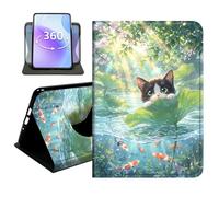 JANENFNA Slim Folio Case Compatible with iPad mini 6th/7th Gen 8.3" 2021/2024 and iPad mini A17 Pro, 360 Rotating Stand Cover, Auto Sleep/Wake, Cute Cat & Koi Pond Art
