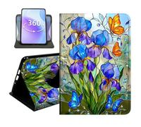 JANENFNA Slim Folio Case Compatible with iPad mini 6th/7th Gen 8.3" 2021/2024 and iPad mini A17 Pro, 360 Rotating Stand Cover, Auto Sleep/Wake, Stained Glass Iris & Butterfly